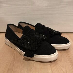 Vince Camuto Barita Black Suede Rhinestone Slip On Sneakers Tennis shoes 9.5M